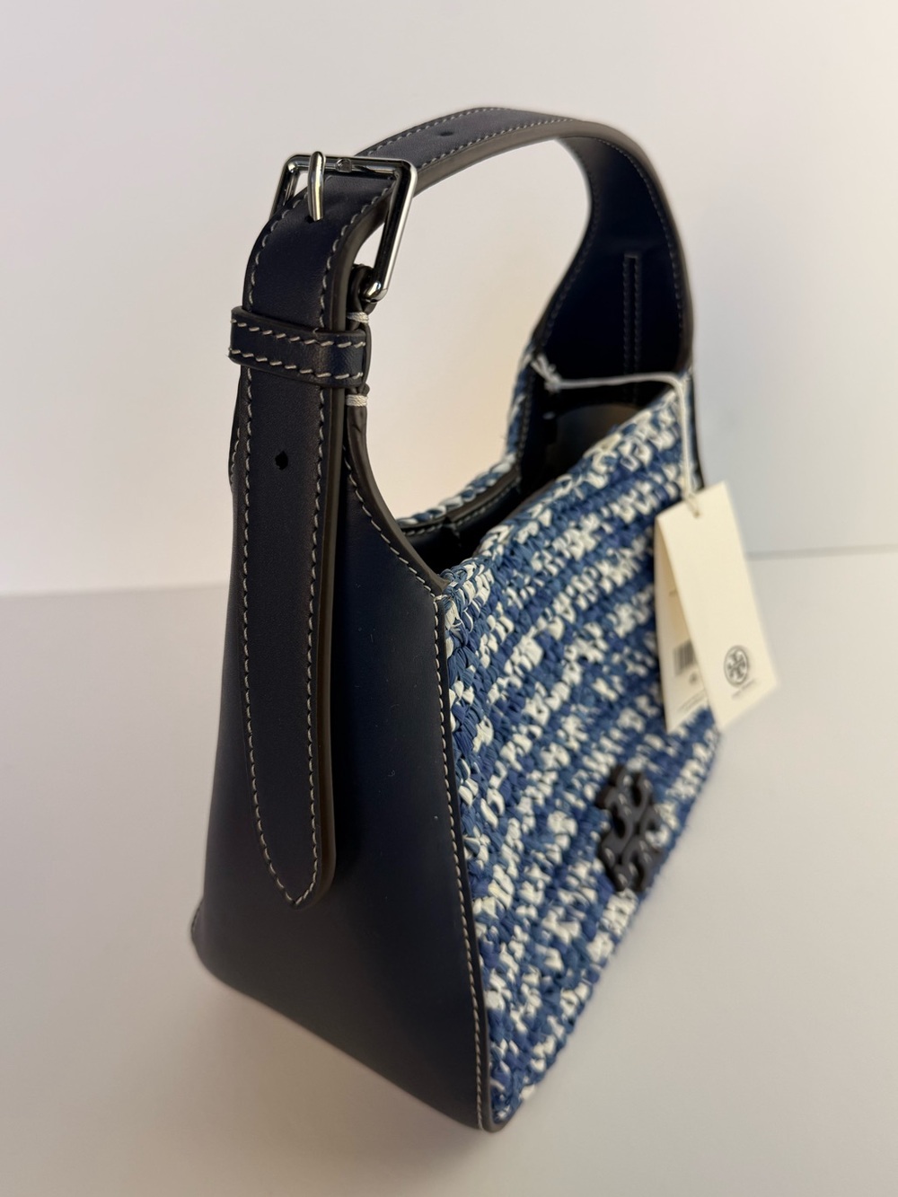 Tory Burch Thea Straw Small Bucket Bag Blue Melange Woven Raffia $458 - Picture 4 of 16